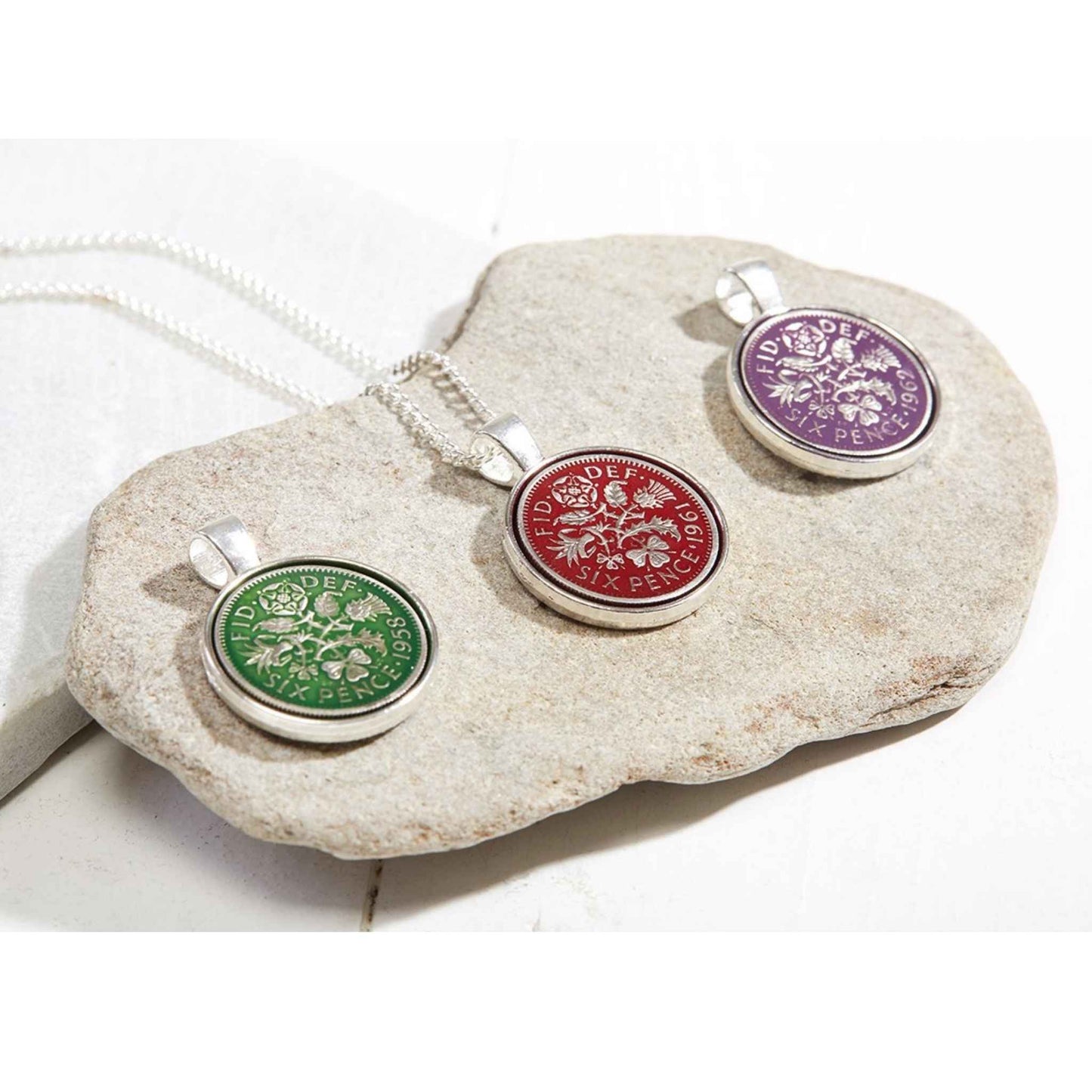 Queen Elizabeth II Sixpence Enamelled Coin Necklace