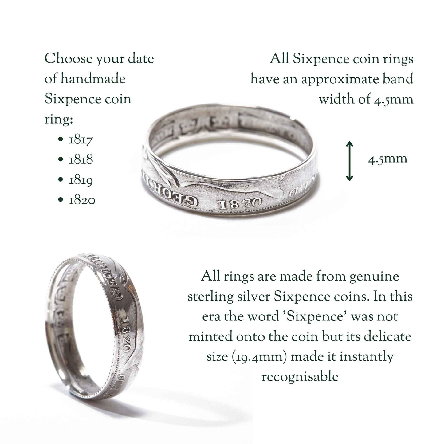 1800's British Sixpence Sterling Silver Coin Ring Wedding Band