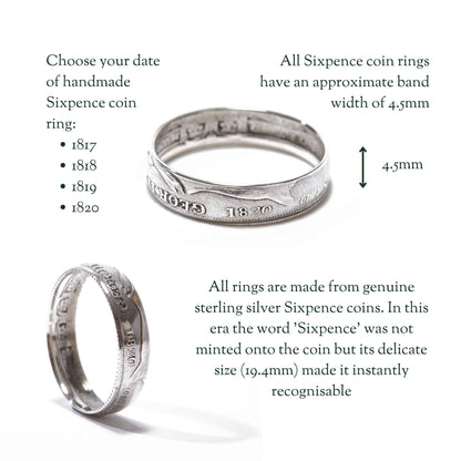 1800's British Sixpence Sterling Silver Coin Ring Wedding Band