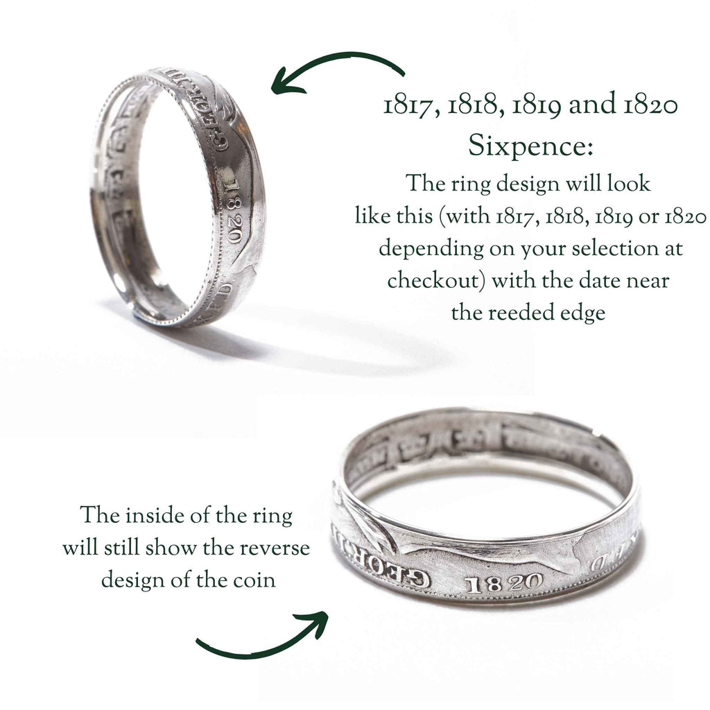 1800's British Sixpence Sterling Silver Coin Ring Wedding Band