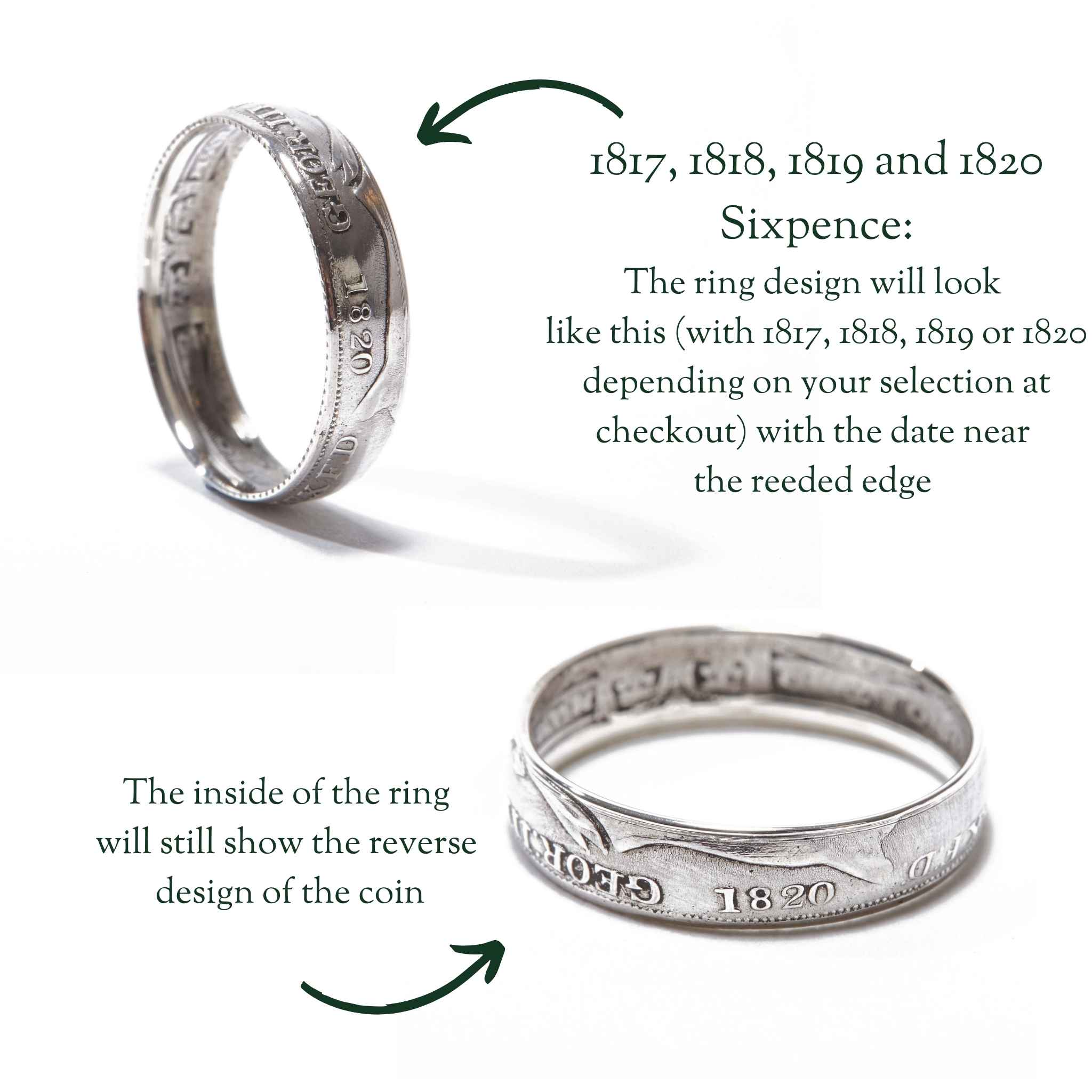 1800's British Sixpence Sterling Silver Coin Ring Wedding Band