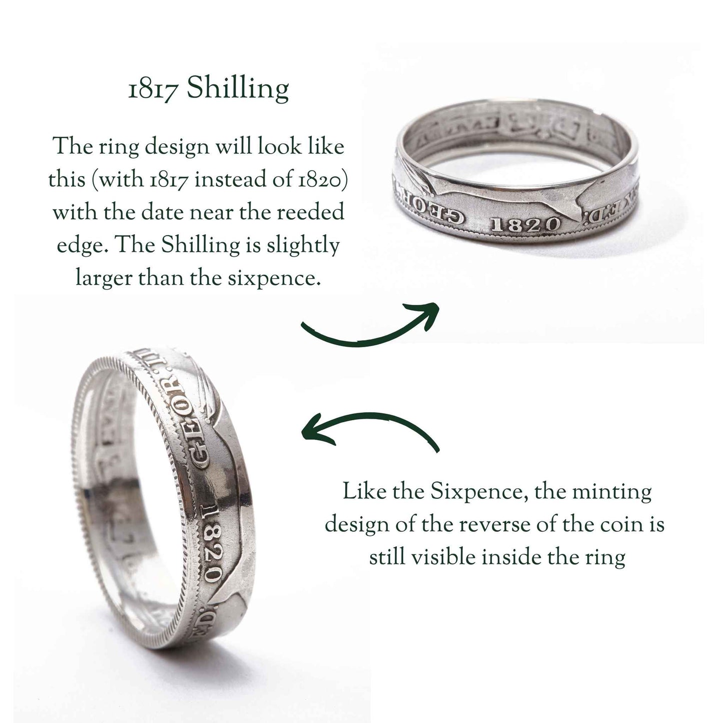 Sterling Silver Wedding Ring Set | 1817 British Shilling & Sixpence Coins