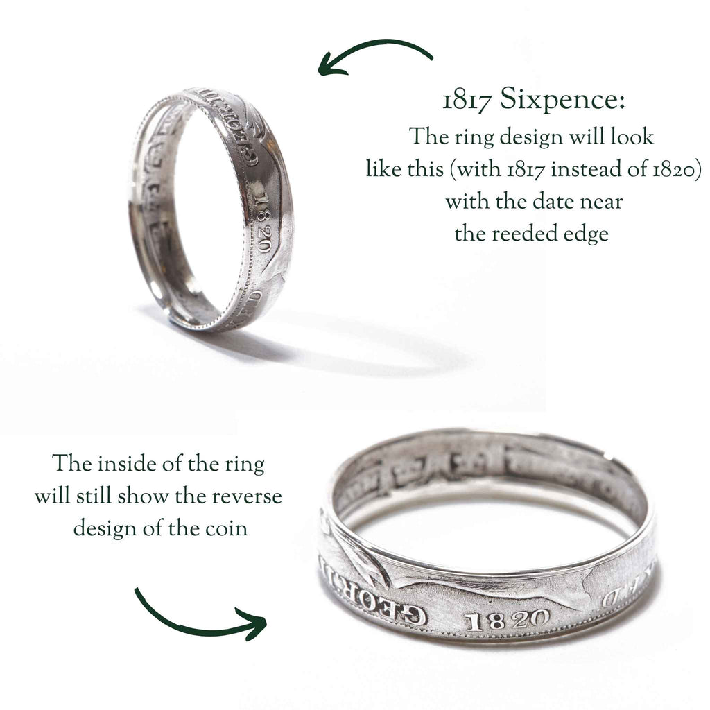 Sterling Silver Wedding Ring Set | 1817 British Shilling & Sixpence Coins