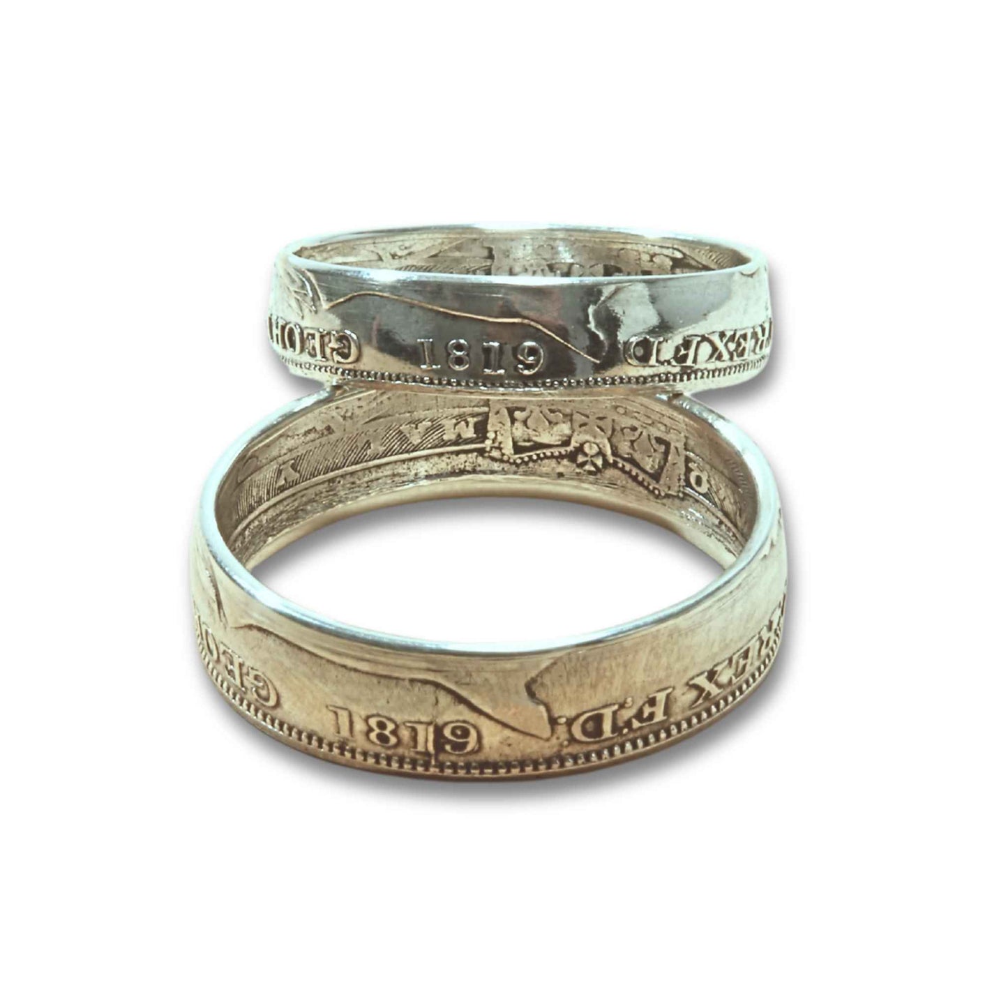 Sterling Silver Wedding Ring Set | 1819 British Shilling & Sixpence Coins