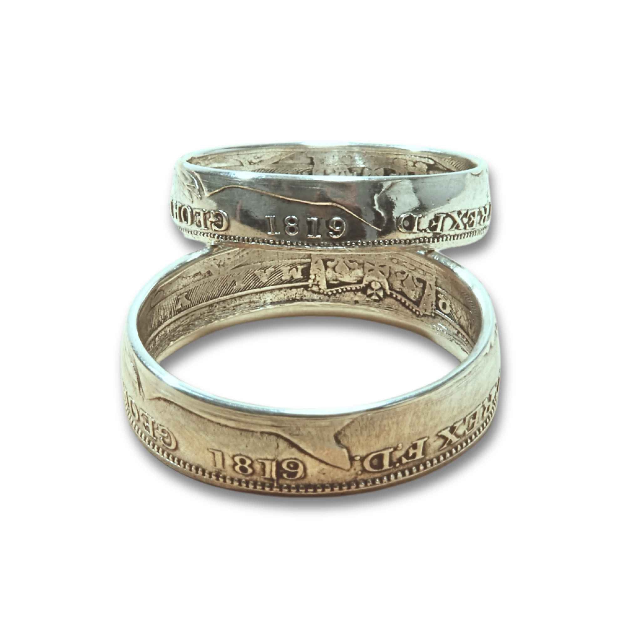 Sterling Silver Wedding Ring Set | 1819 British Shilling & Sixpence Coins