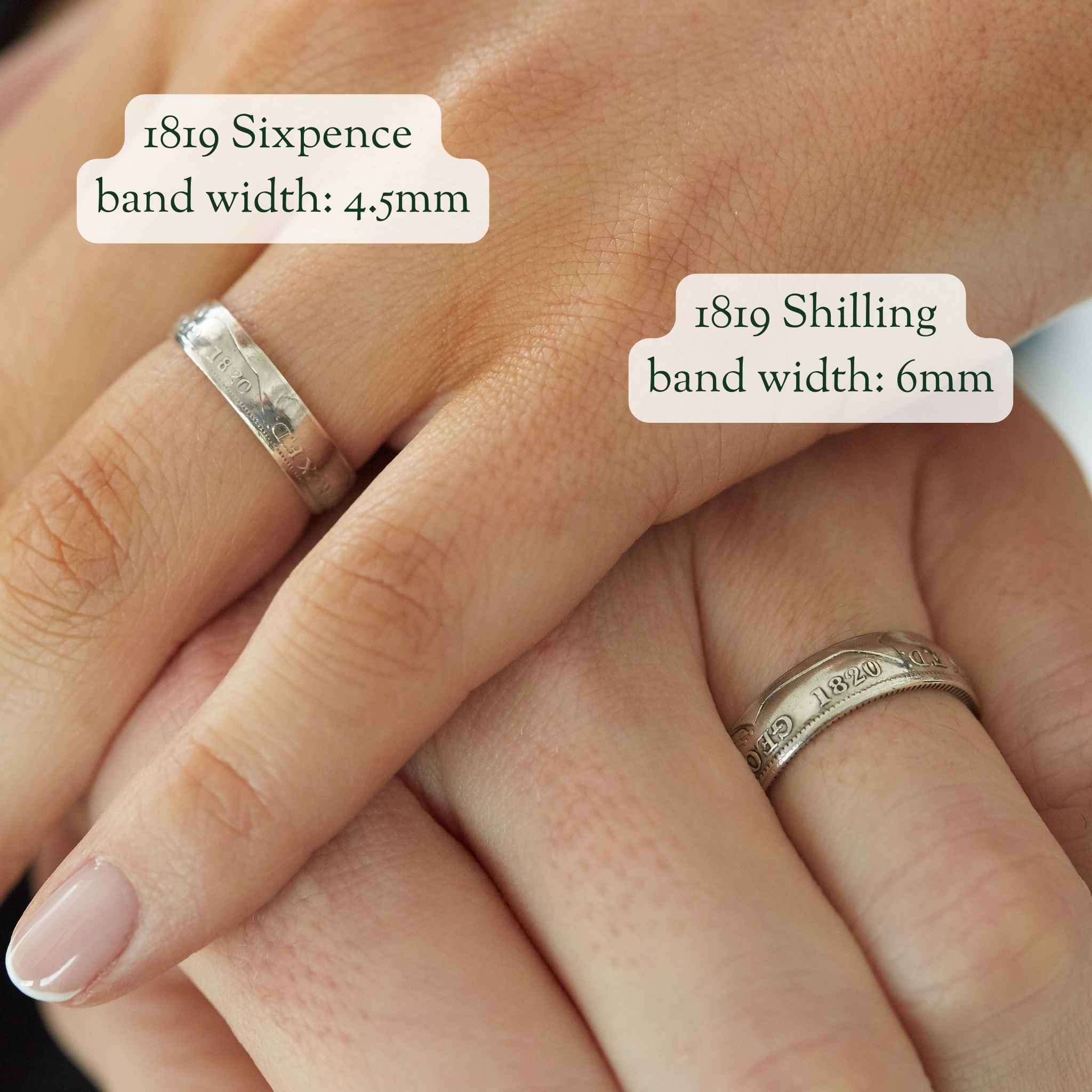 Handmade vintage wedding rings: Shilling and Sixpence sterling