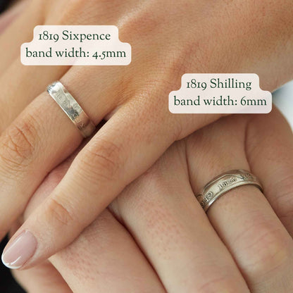 Sterling Silver Wedding Ring Set | 1819 British Shilling & Sixpence Coins