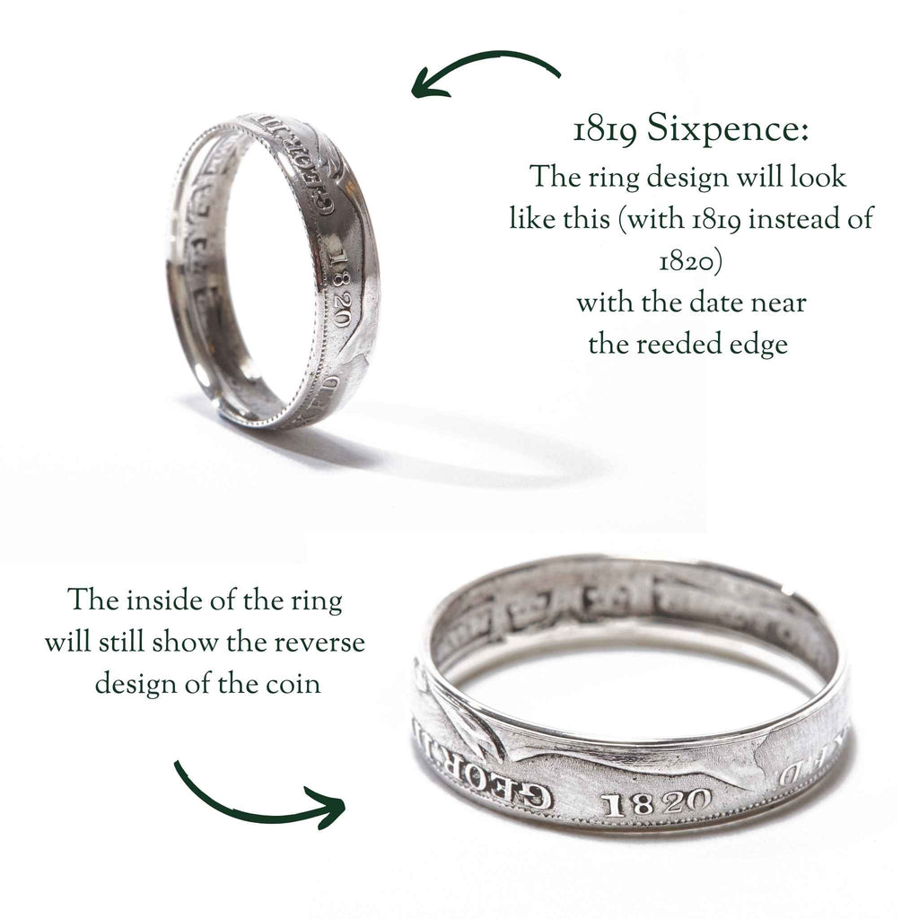 Sterling Silver Wedding Ring Set | 1819 British Shilling & Sixpence Coins