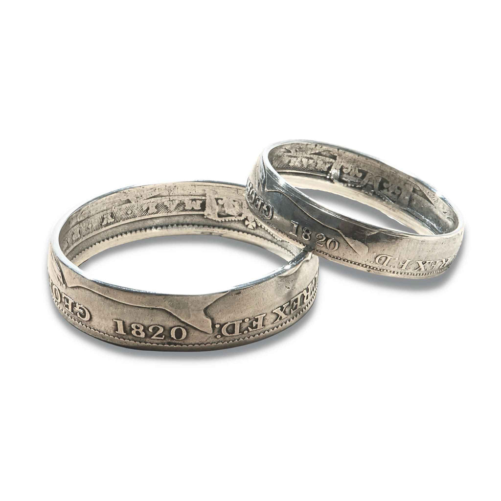 Sterling Silver Wedding Ring Set | 1820 British Shilling & Sixpence Coins