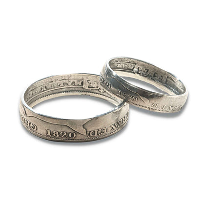 Sterling Silver Wedding Ring Set | 1820 British Shilling & Sixpence Coins
