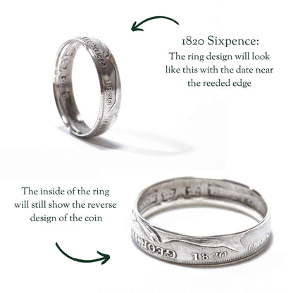 Sterling Silver Wedding Ring Set | 1820 British Shilling & Sixpence Coins