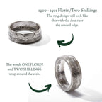 Silver coin ring with text '1900 - 1901 Florin/Two Shillings' on a white background