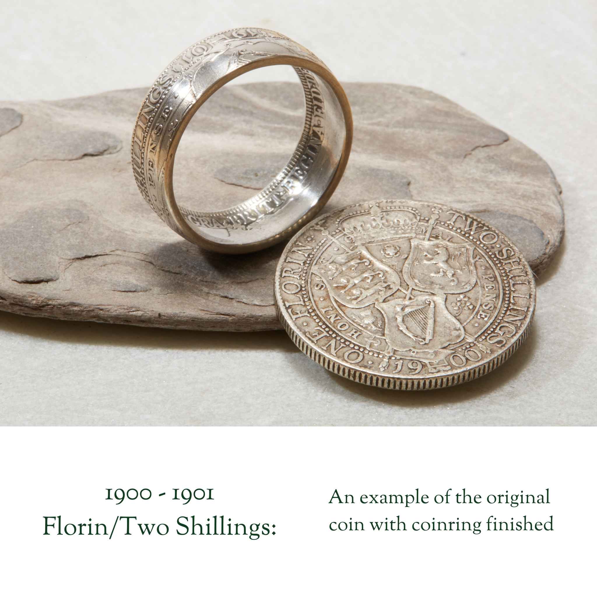 British Florin/Two Shilling Sterling Silver Coin Ring