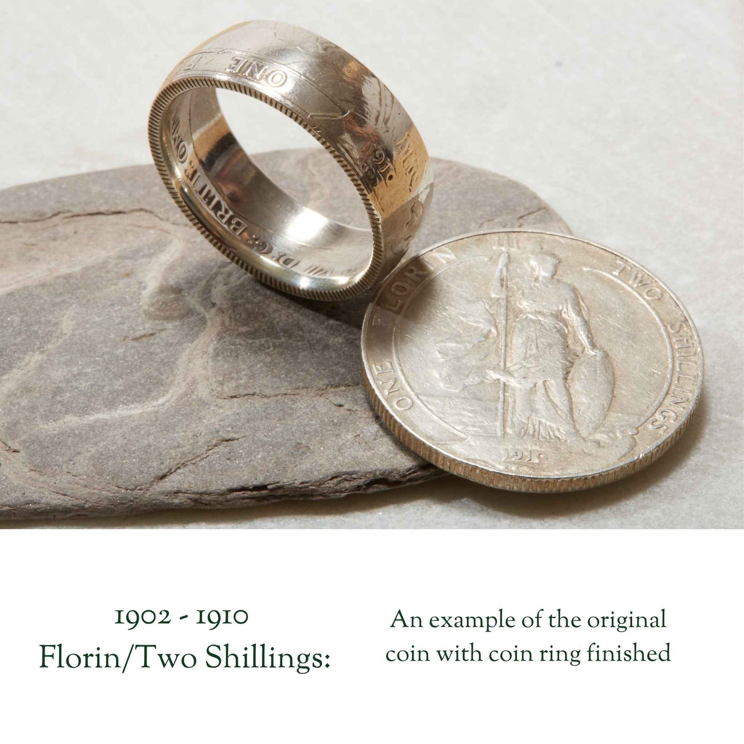 British Florin/Two Shilling Sterling Silver Coin Ring