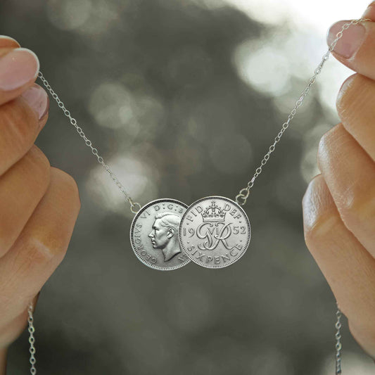 Rare George VI 1952 Sixpence Double Coin Necklace | Silver