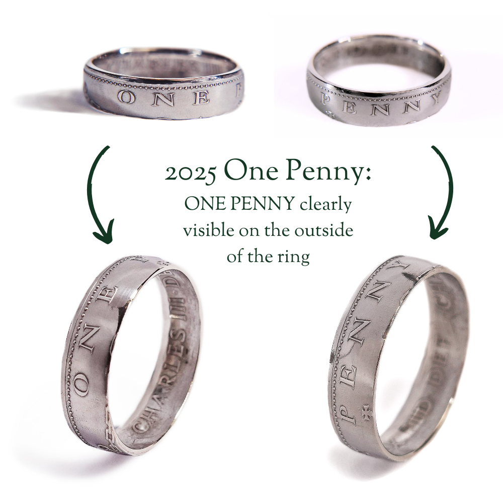 British 2025 One Penny Silver Coin Ring