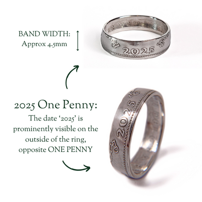 British 2025 One Penny Silver Coin Ring