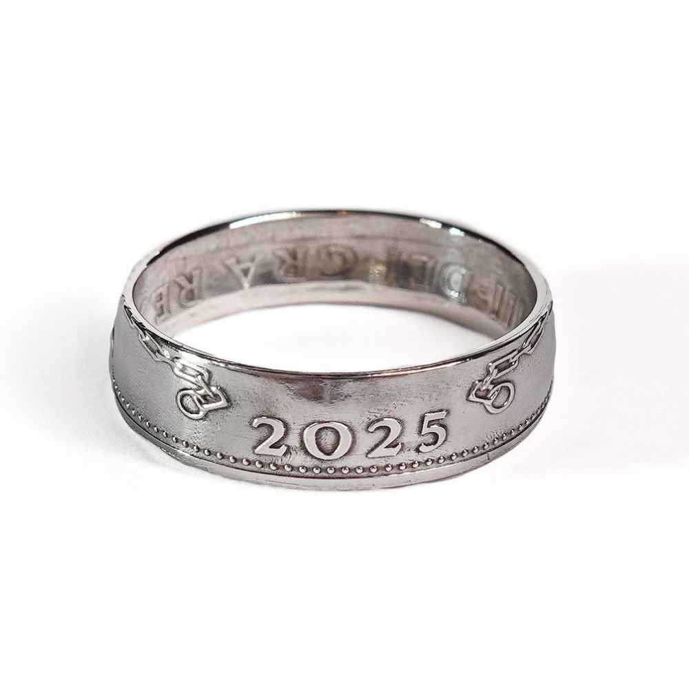 British 2025 One Penny Silver Coin Ring