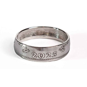 British 2025 One Penny Silver Coin Ring