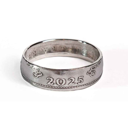 British 2025 One Penny Silver Coin Ring