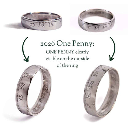 British 2026 One Penny Silver Coin Ring