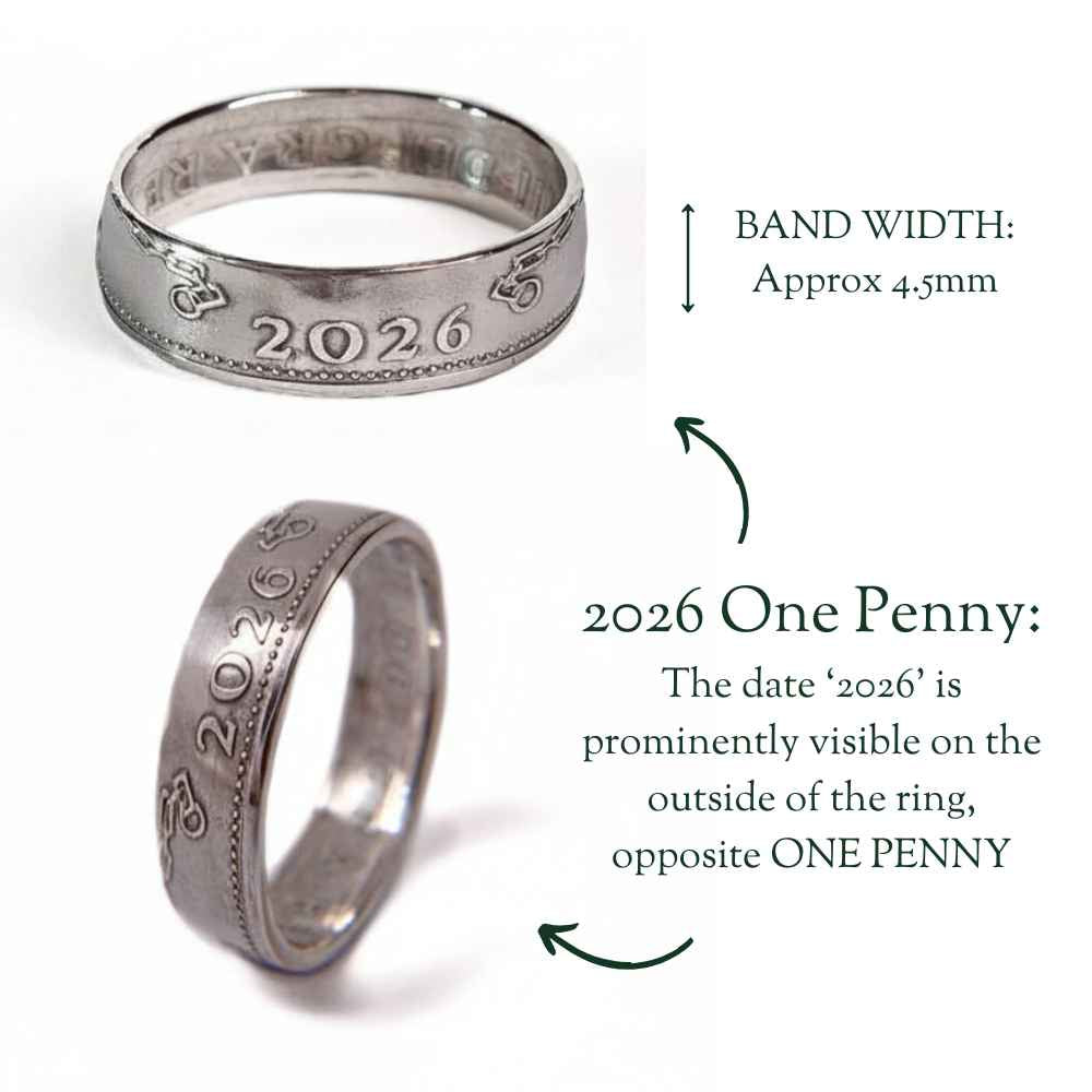 British 2026 One Penny Silver Coin Ring