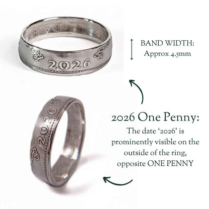 British 2026 One Penny Silver Coin Ring