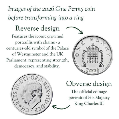 British 2026 One Penny Silver Coin Ring