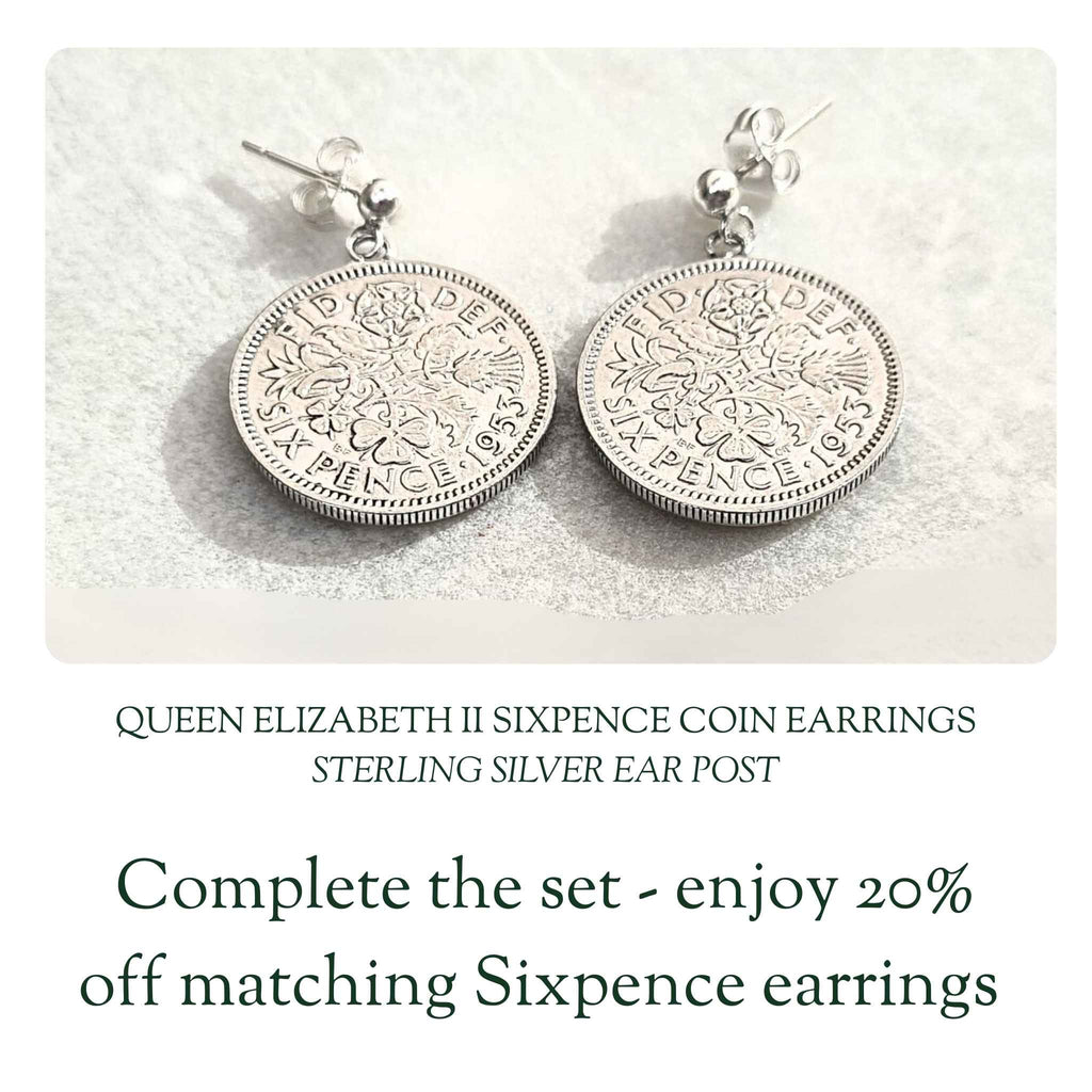 Queen Elizabeth II Sixpence Double Coin Necklace | Silver