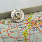 American Dime silver coin lapel pin (reverse with clip) with a map of the United States in the background