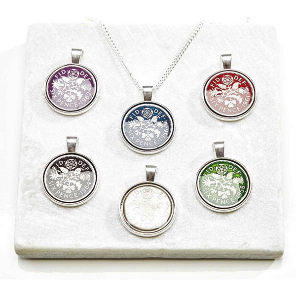 Queen Elizabeth II Sixpence Enamelled Coin Necklace