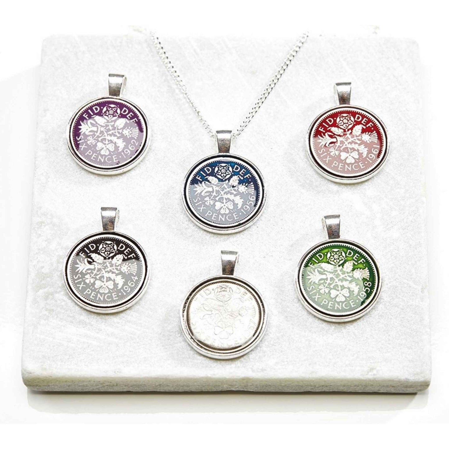 Queen Elizabeth II Sixpence Enamelled Coin Necklace