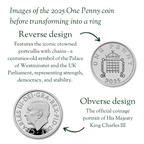British 2025 One Penny Silver Coin Ring