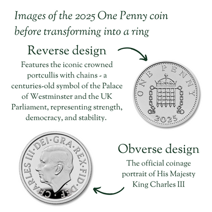 British 2025 One Penny Silver Coin Ring