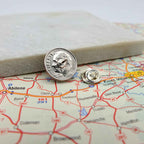 American Dime silver coin lapel pin reverse with a map of the United States in the background