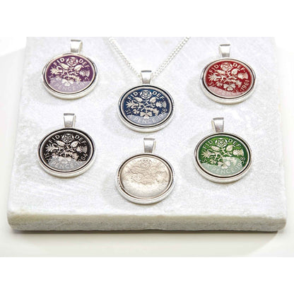 Queen Elizabeth II Sixpence Enamelled Coin Necklace
