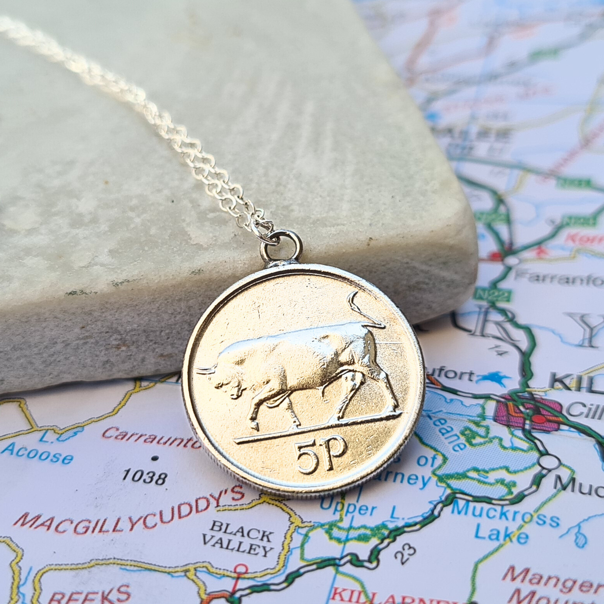 Irish 5p (Bull) Single Coin Necklace