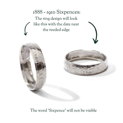 British Sixpence Sterling Silver Coin Ring