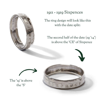 British Sixpence Sterling Silver Coin Ring