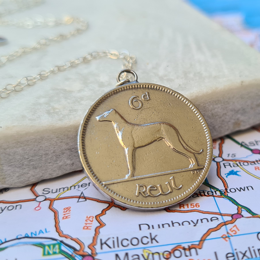 Irish Sixpence (Wolfhound/Dog) Single Coin Necklace