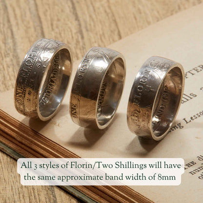 British Florin/Two Shilling Sterling Silver Coin Ring