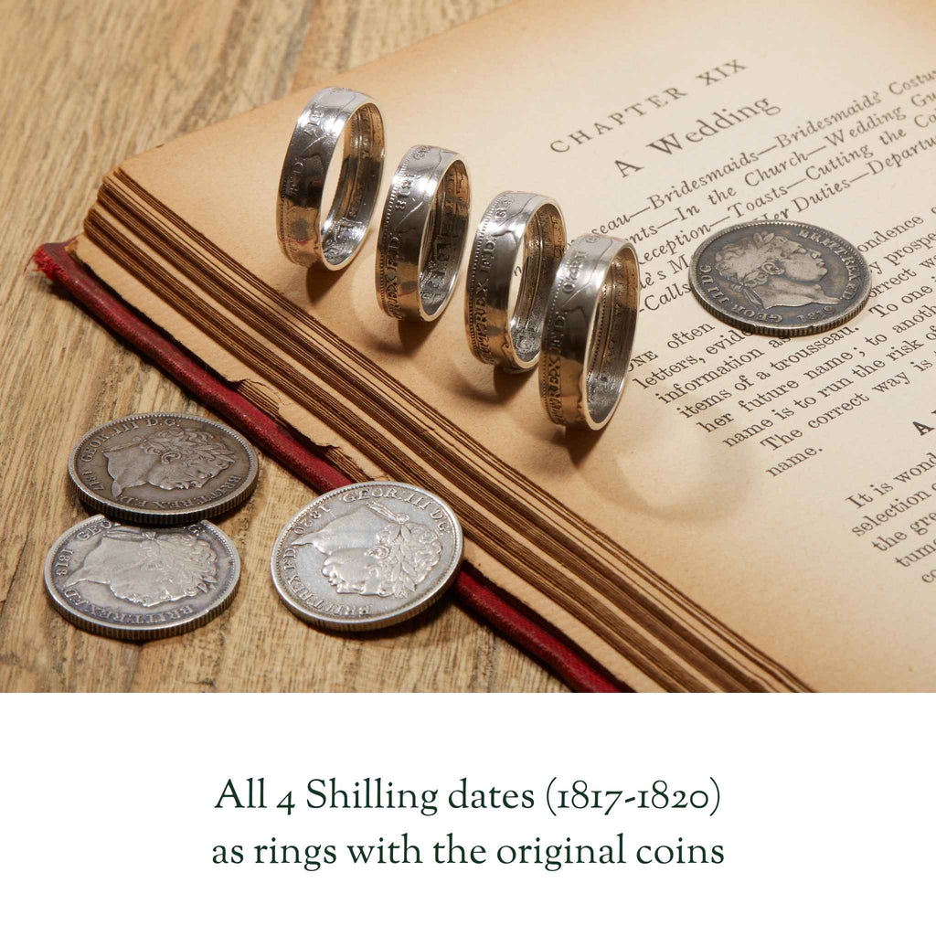 Sterling Silver Wedding Ring Set | Rare 1818 British Shilling & Sixpence Coins