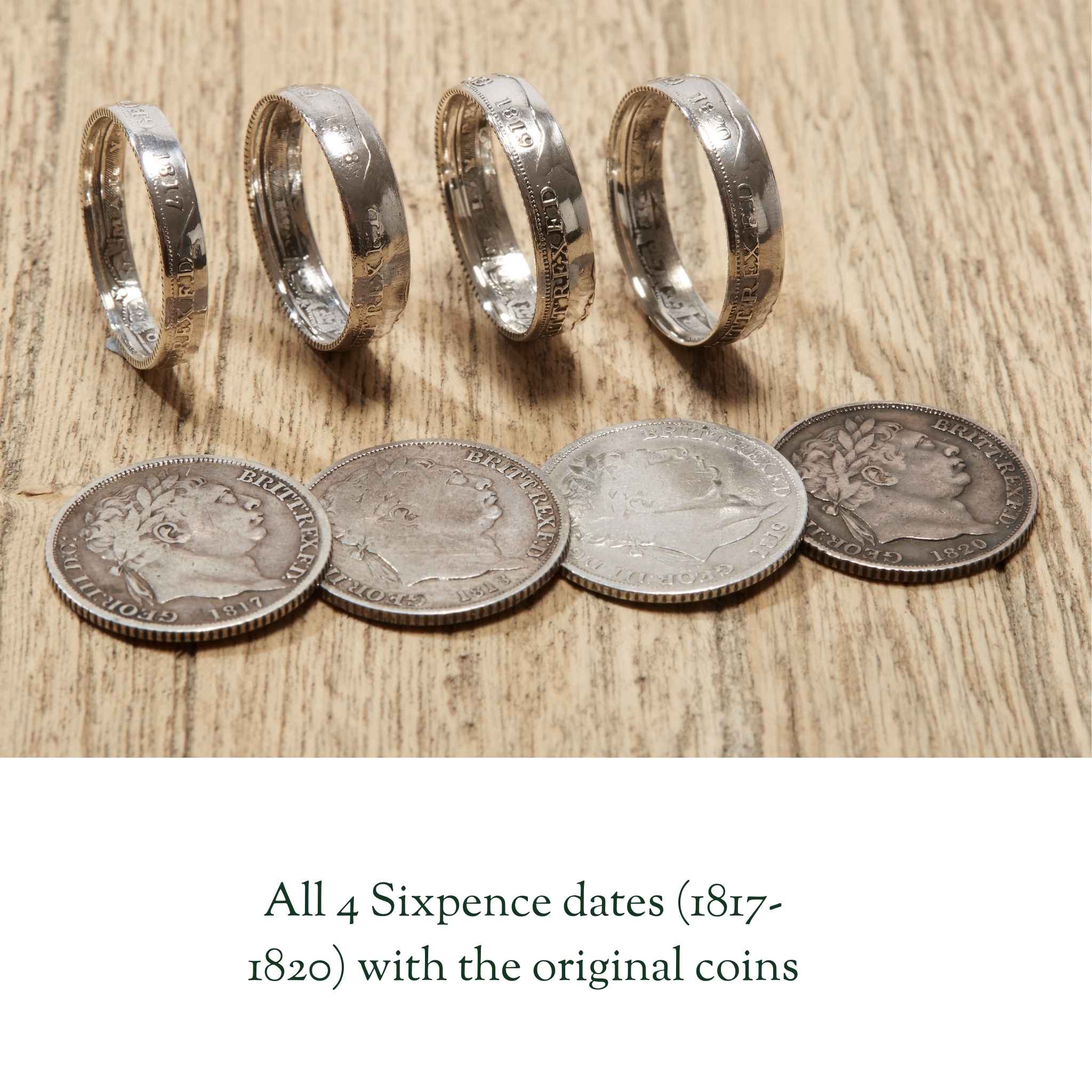 Sterling Silver Wedding Ring Set | Rare 1818 British Shilling