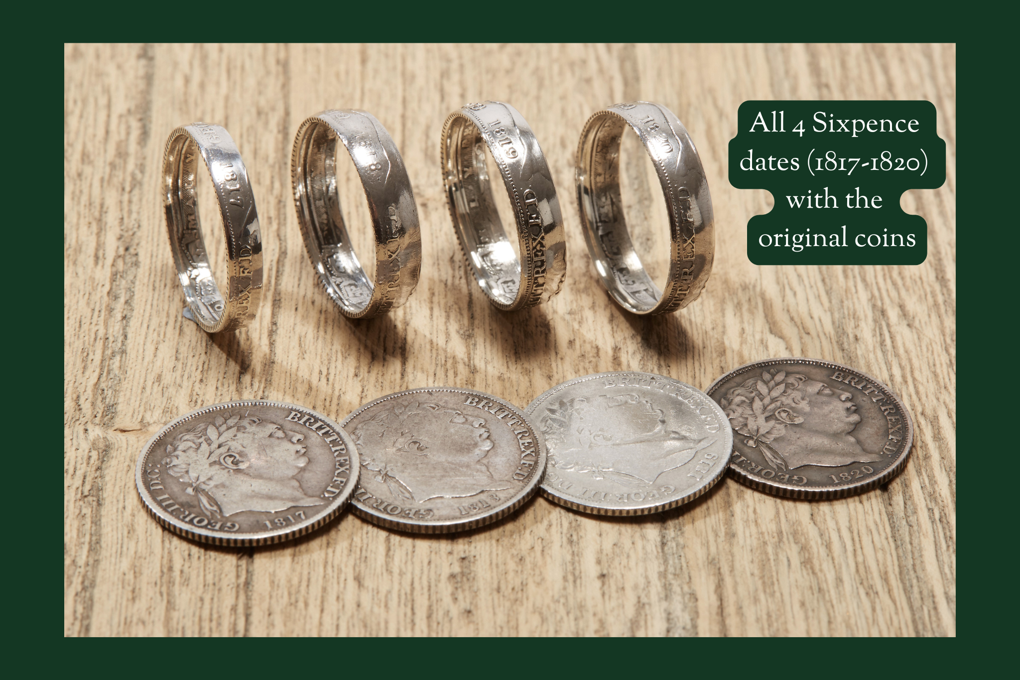 Sterling Silver Wedding Ring Set | 1820 British Shilling & Sixpence Coins