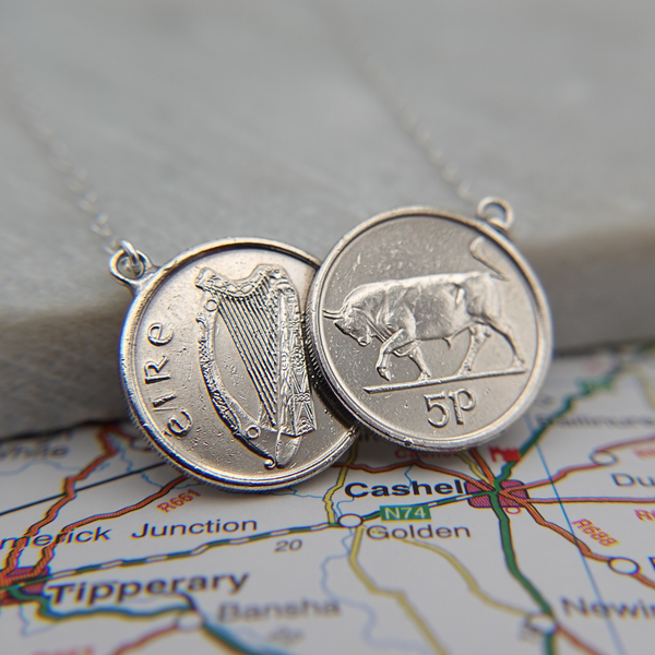 Irish 5p (Bull) Double Coin Necklace