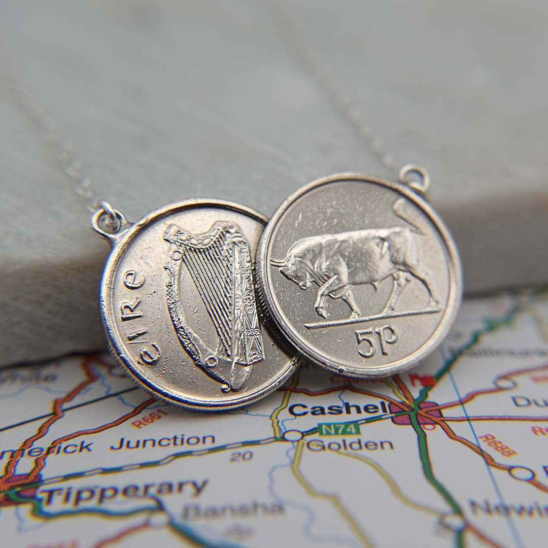 Irish 5p (Bull) Double Coin Necklace