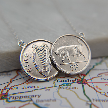 Irish 5p (Bull) Double Coin Necklace