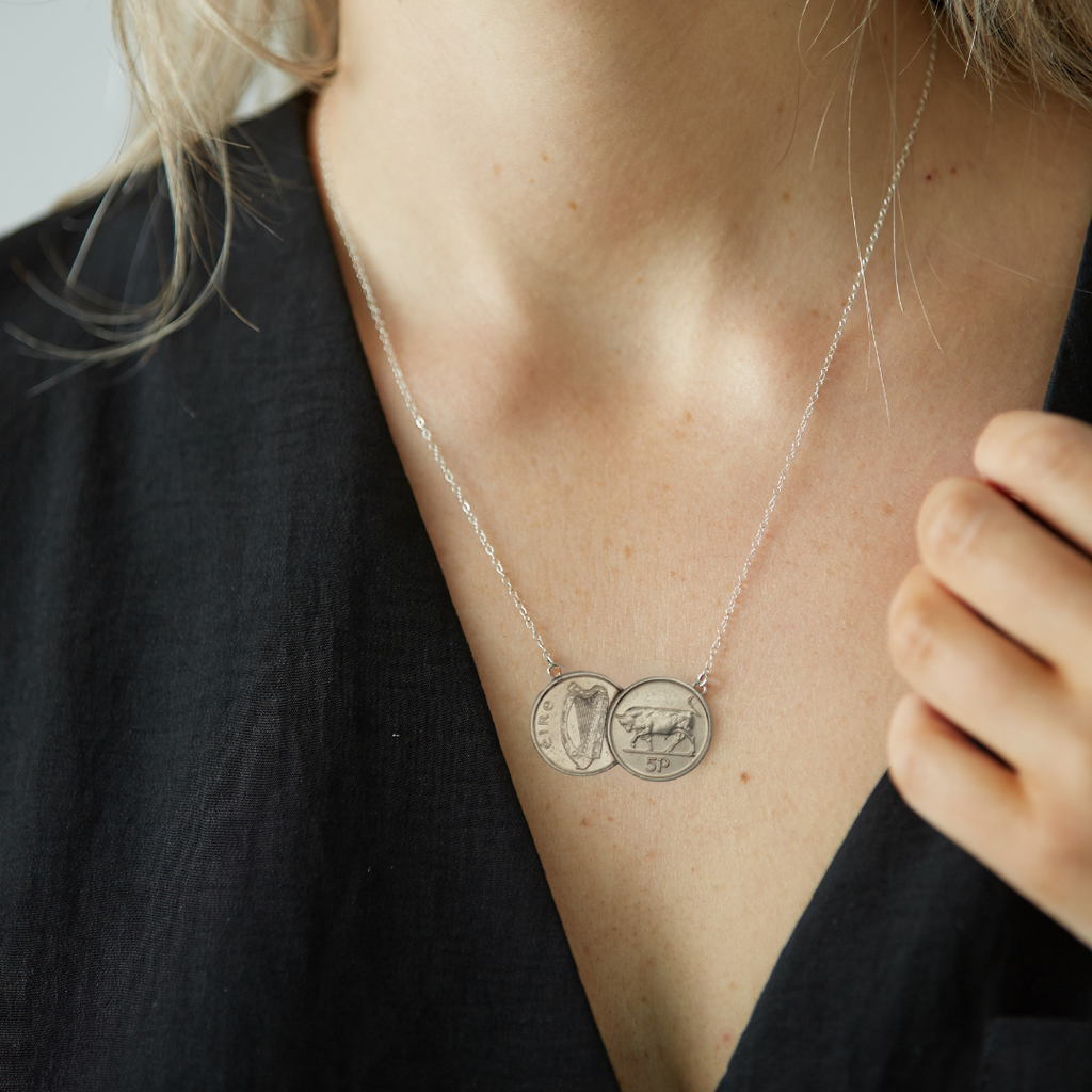 Irish 5p (Bull) Double Coin Necklace