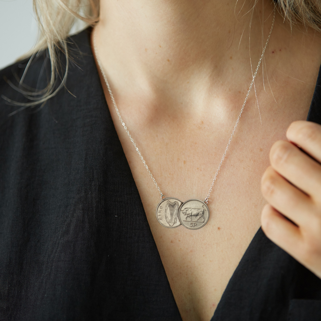Irish 5p (Bull) Double Coin Necklace