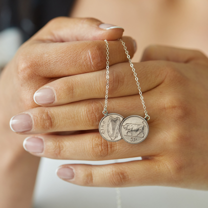 Irish 5p (Bull) Double Coin Necklace